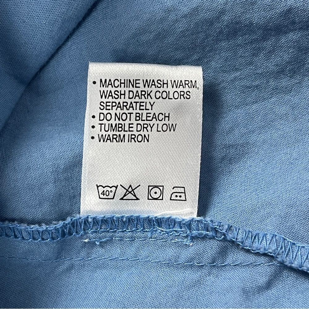 MYX Fusionwear blue boho embroidered cotton dress bell sleeves pockets, size L - Picture 13 of 14